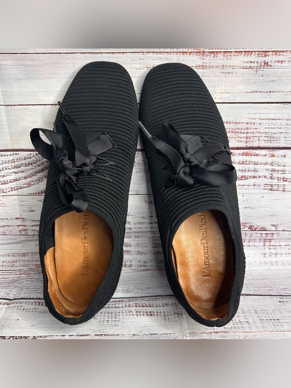 Black Knit Slip-On Women's Sneakers with Ribbon Laces — Lightweight Comfort - Picture 3 of 6